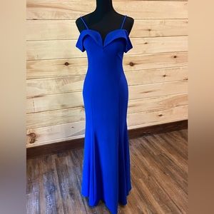 Blue Off The Should Fitted Dress